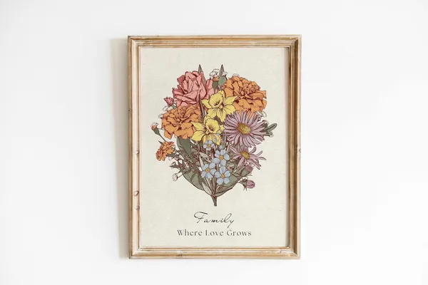 Birth Flower Bouquet Personalized Christmas Art Print