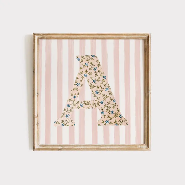 Square Initial Floral Letter Watercolor Art Print