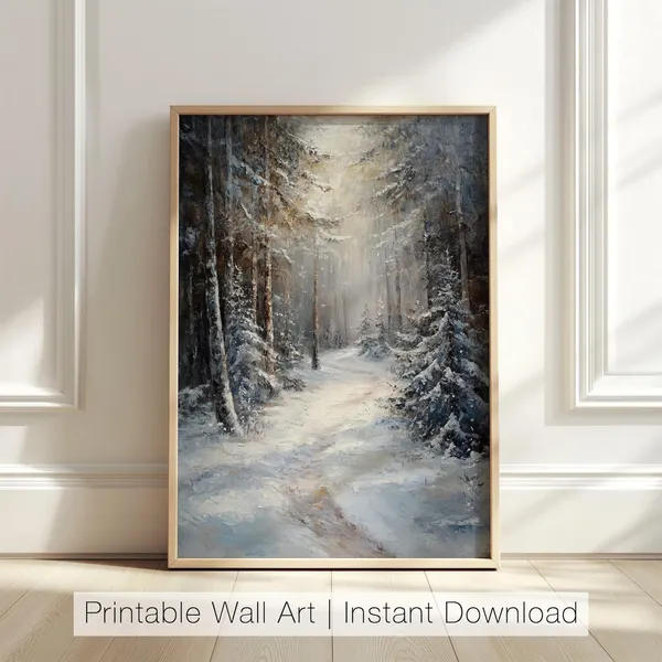 Winter Forest Landscape Art Print, Snowy Woodland