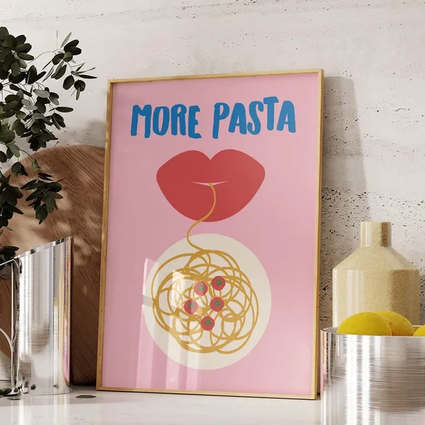 More Pasta Retro Italian Food Poster, Kitchen Decor