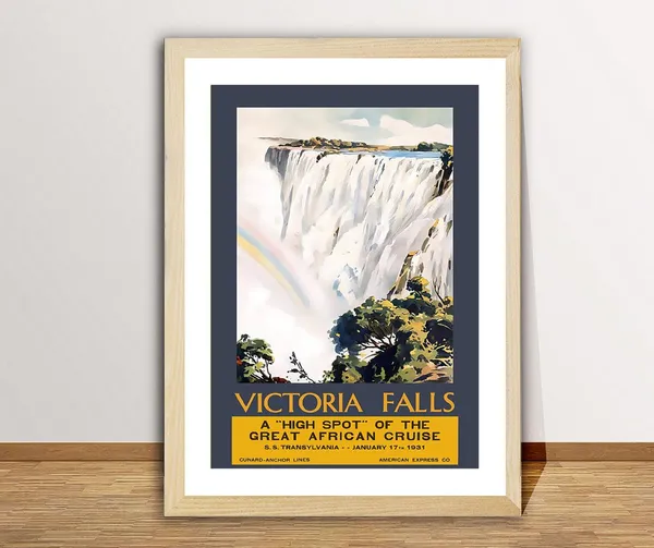 Victoria Falls Vintage Travel Poster, Zimbabwe Travel Print