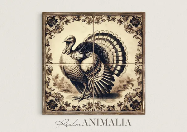 Thanksgiving Square Turkey Vintage Delft Art Print