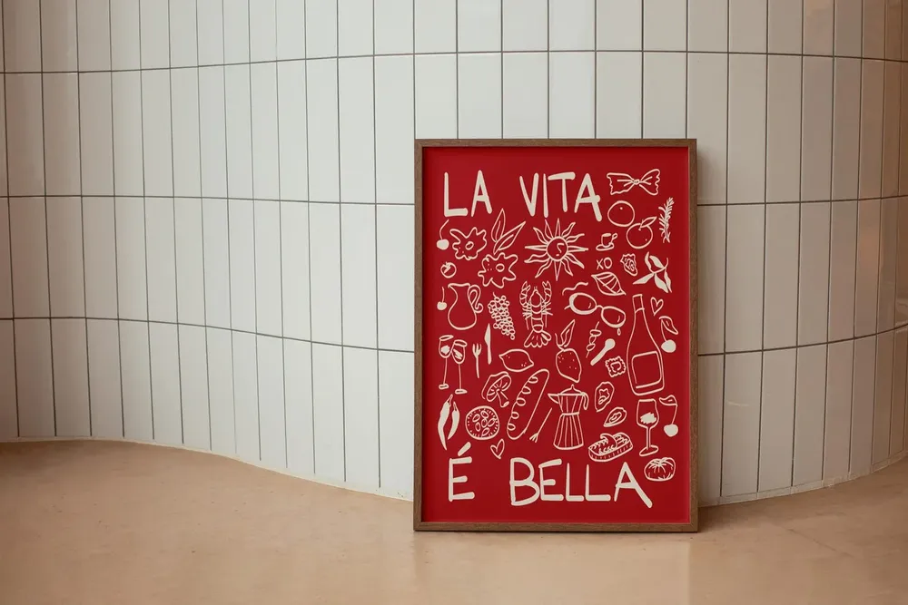 Italian La Vita Vintage Poster Print, Retro Quote