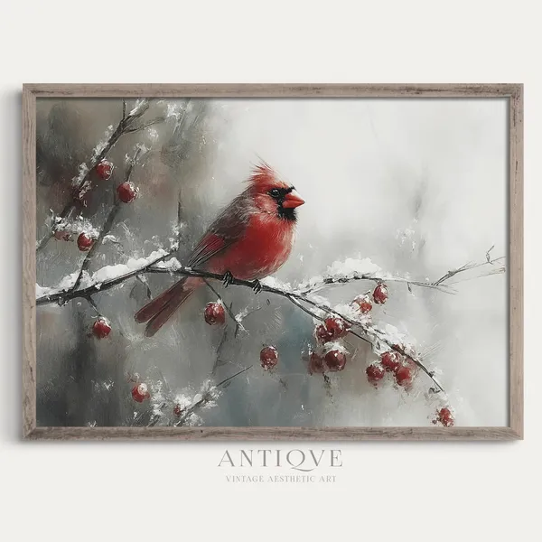Red Cardinal On Snowy Branch - Christmas Art