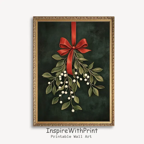 Vintage Christmas Mistletoe Botanical Holiday Art Print