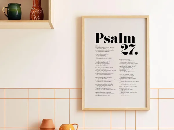 Psalm 27 Christian Scripture Art Print, Bible Verse