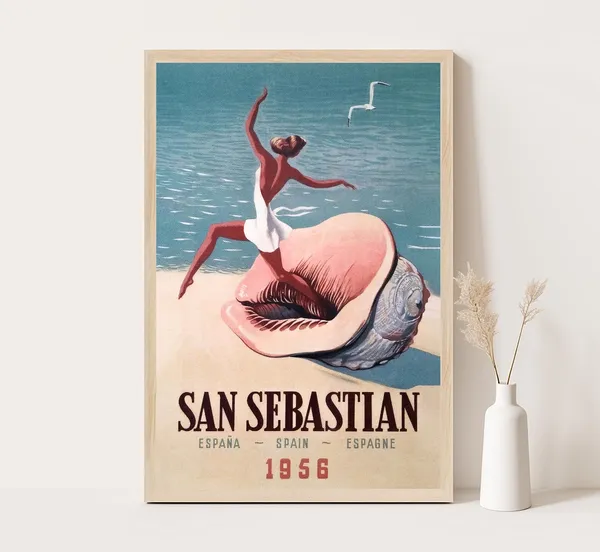 San Sebastian Spain Vintage Travel Poster, Europe
