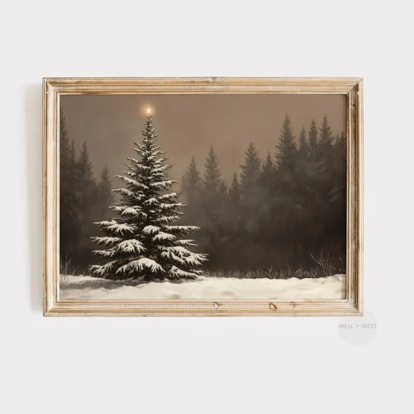 Dark Moody Forest Christmas Pine Tree Art Print