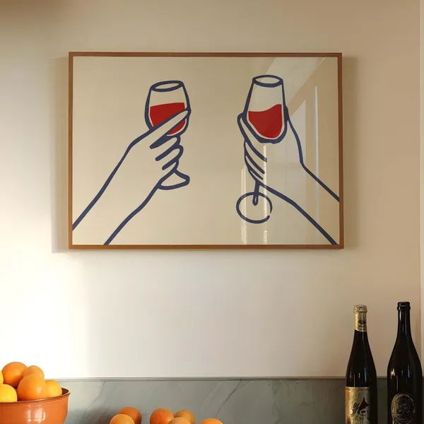 Minimalist Wine Glass Art Print, Modern Line Art