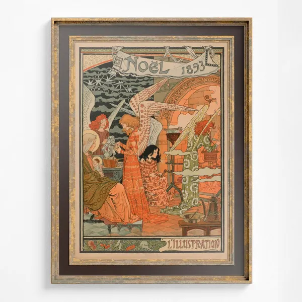 Vintage Christmas Angels Art Nouveau Poster