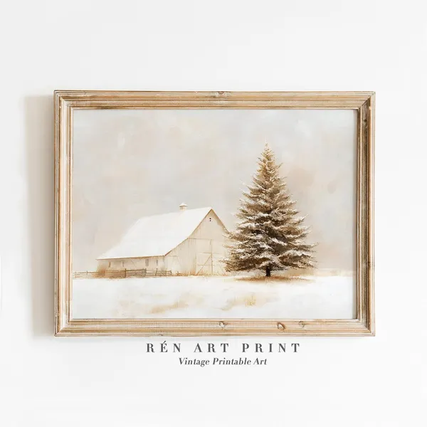 Neutral Christmas Winter Landscape Art Print