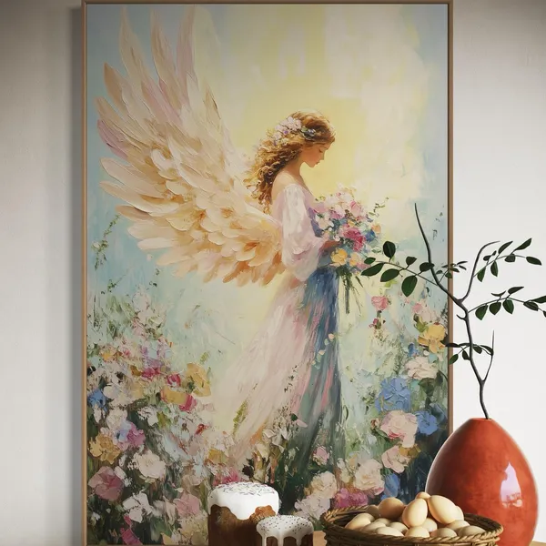 Floral Guardian Angel Art Print, Heavenly Decor