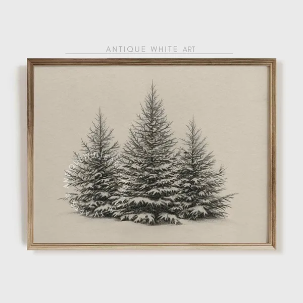 Forest Sketch Rustic Christmas Art Print