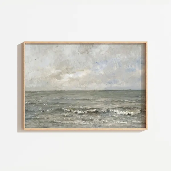 Vintage Coastal Landscape, Neutral Bathroom Wall Art