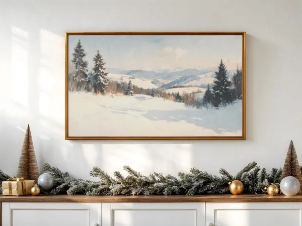 Winter Landscape Painting, Cozy Holiday Decor Art Print