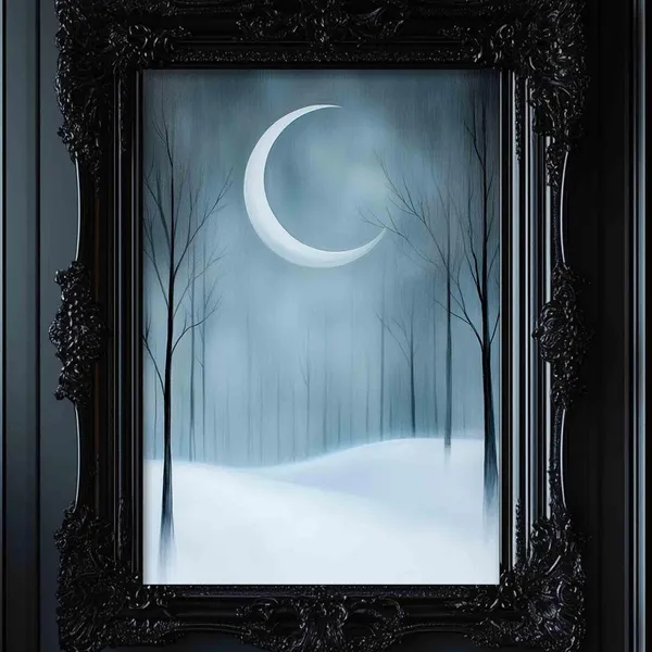 Winter Moonlit Forest, Minimalist Landscape Art Print
