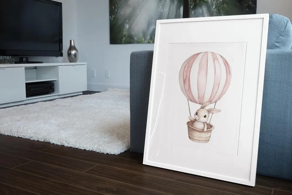 Hot Air Balloon Bunny Nursery Art Print - Image 3