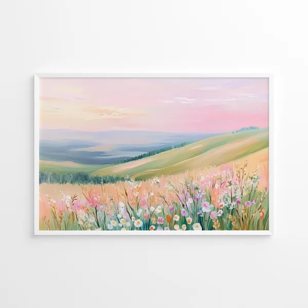 Autumn Meadow Poster, Fall Flower Field Landscape
