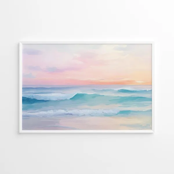 Coastal Sunset Waves Art Print, Pastel Seascape