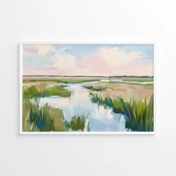 Tranquil Marshland Poster, Pastel Wetland Landscape