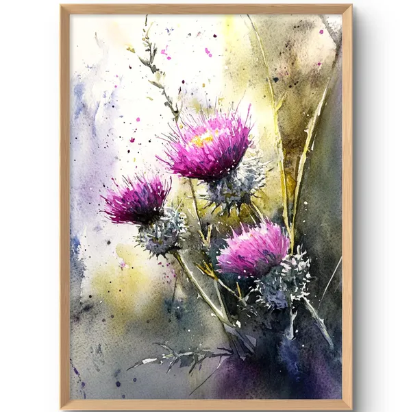 Thistle Art Print, Scottish Floral Meadow Watercolor