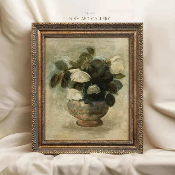 Vintage White Rose Antique Floral Art Print