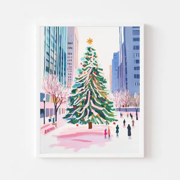 Rockefeller Christmas Tree Watercolor Art Print, NYC