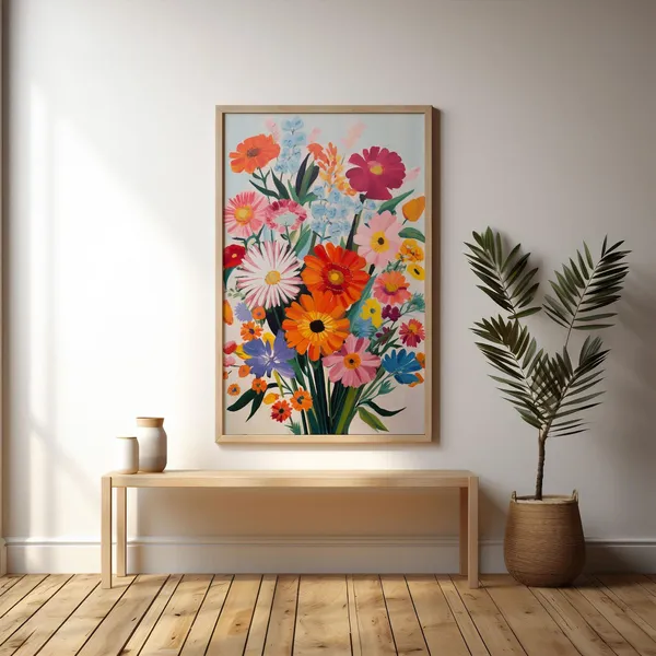 Mid Century Boho Flower Botanical Art Print