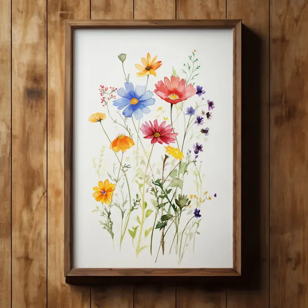 Wildflower Watercolor Floral Art Print, Modern Minimalist