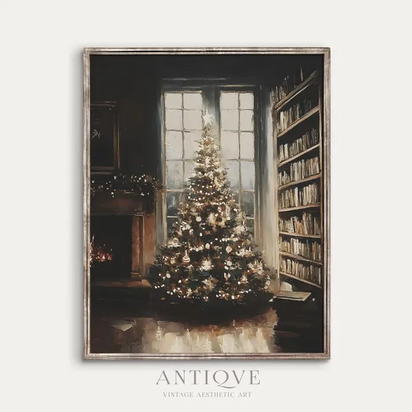Elegant Christmas Tree By Window, Winter Room Art Print