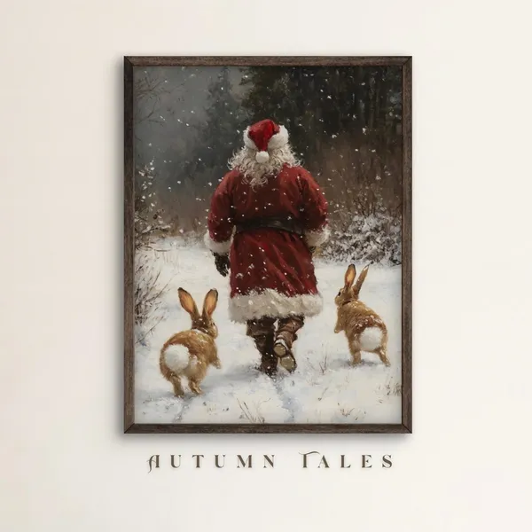 Santa Claus and Bunnies Holiday Art Print