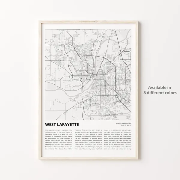 West Lafayette Map Print, Indiana Travel Wall Decor