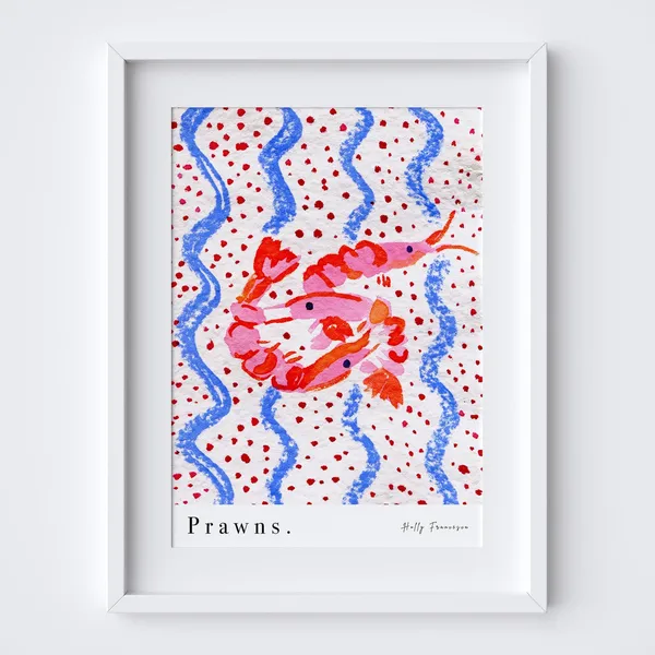 Prawns Watercolour Pastel Seafood Illustration, Kitchen Art