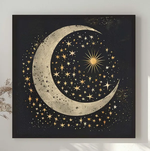 Celestial Stars And Moon, Night Sky Art Print