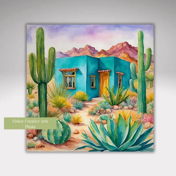 Turquoise Adobe House, Arizona New Mexico Art Print