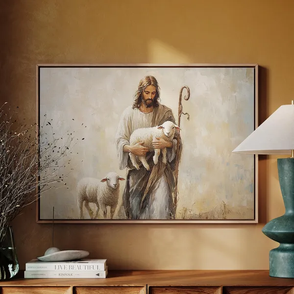 Jesus Carrying A Lamb Christian Shepherd Art Print