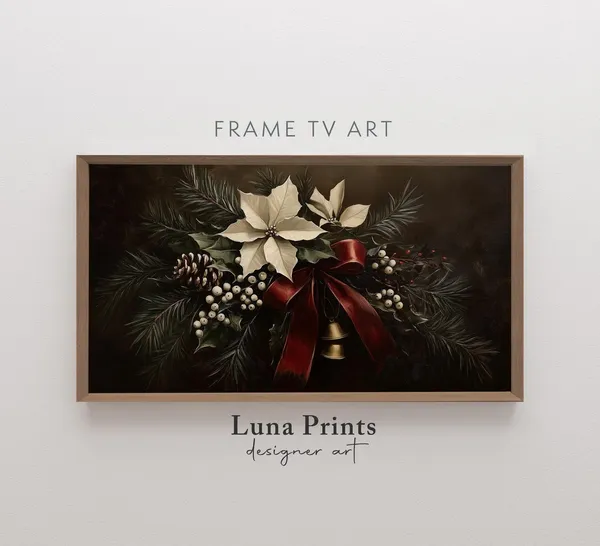 Moody Winter Christmas Flowers Art Print