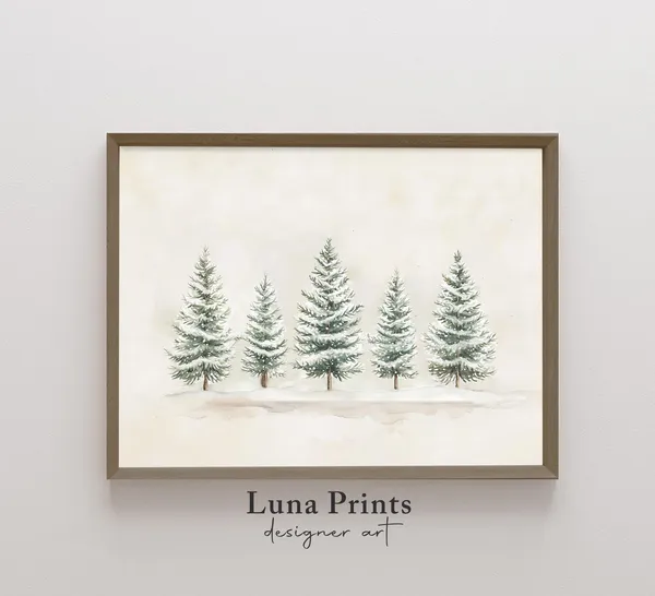 Pine Tree Watercolor Art, Winter Botanical Holiday Print