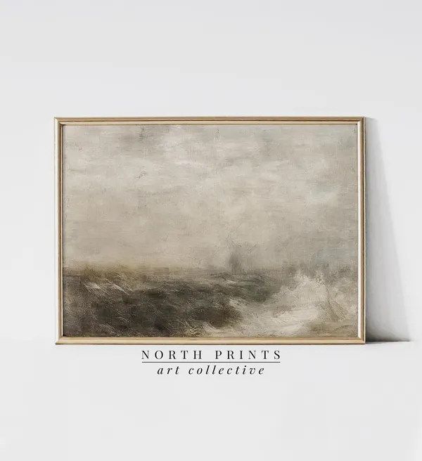 Moody Abstract Seascape Art Print, Modern Coastal