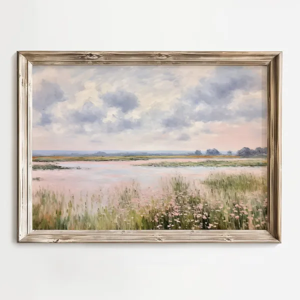 Neutral Countryside Marsh Spring Landscape Art Print