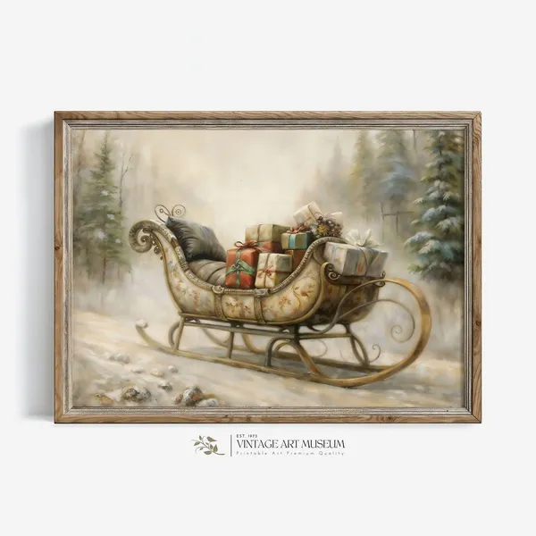Vintage Sleigh With Santa Gifts Christmas Art Print