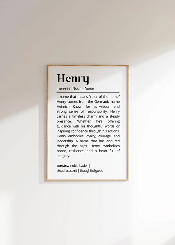 Henry Name Definition Art Print, Minimalist Typography