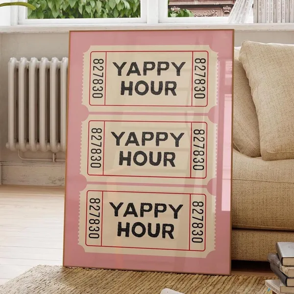 Yappy Hour Pink Retro Cocktail Bar Cart Poster