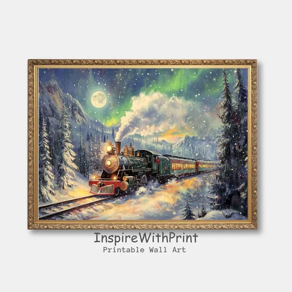 Vintage Polar Express Train Christmas Winter Art Print