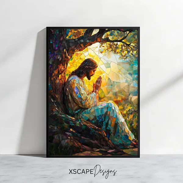 Jesus Stained Glass Art Print, Christian Decor