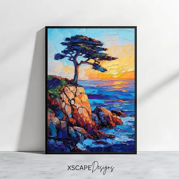 Coastal Sunset Cliffside Tree Art Print, Nature Decor