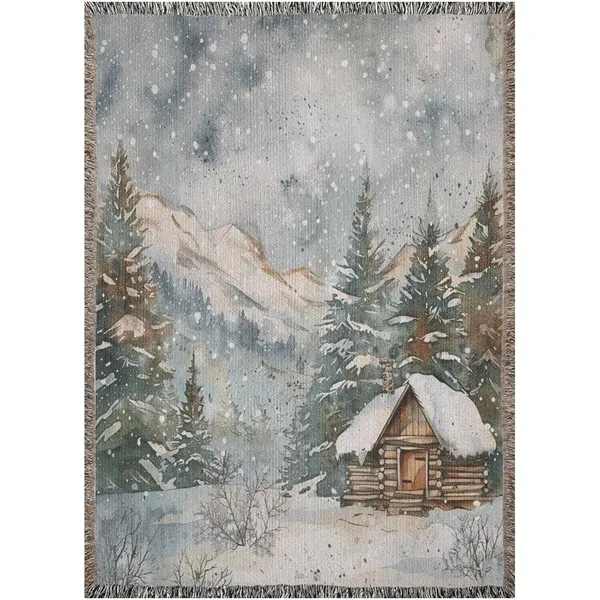 Winter Cabin Blanket, Holiday Seasonal Art Print