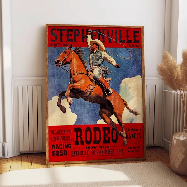 Cowboy and Horse, Stephenville Texas Rodeo Poster