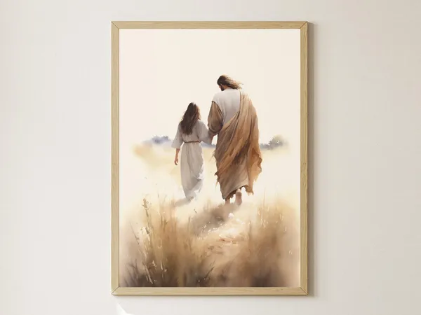 Jesus Walking With A Woman Christian Wall Art