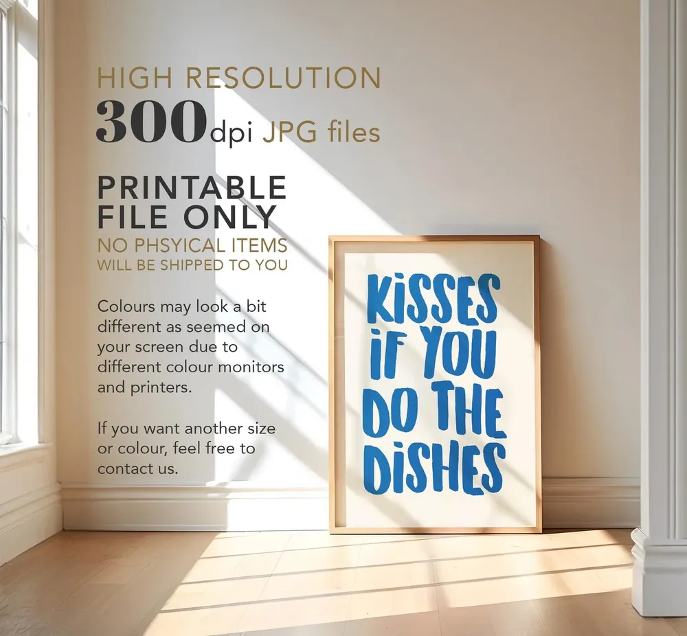 Kisses If You Do The Dishes Art Print, Kitchen Decor - Image 4